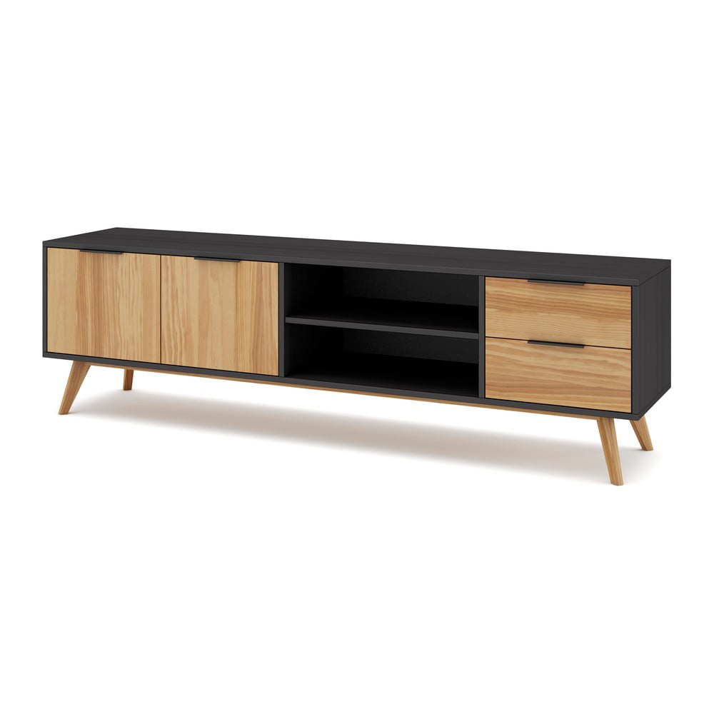 Czarno-naturalna szafka pod TV z drewna sosnowego 180x53 cm Lavis – Marckeric (zdjęcie 5)