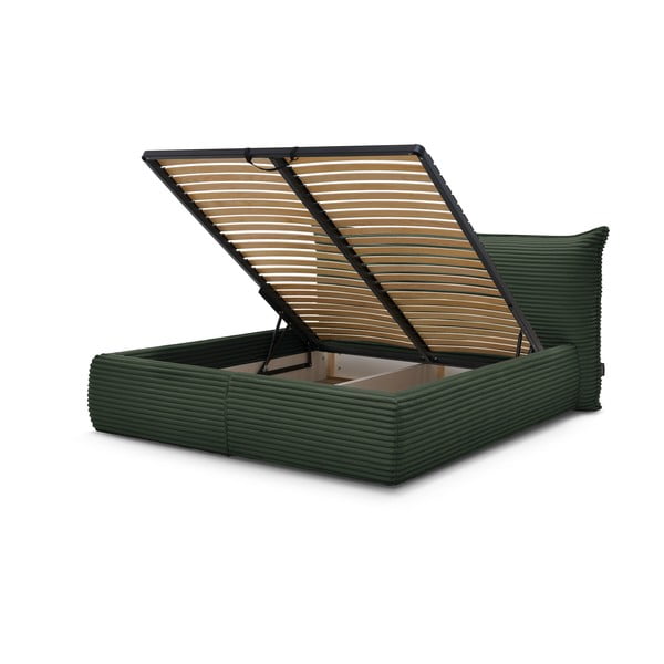 Ciemnozielone tapicerowane łóżko dwuosobowe ze schowkiem i stelażem 180x200 cm Jade – Bobochic Paris-image-3