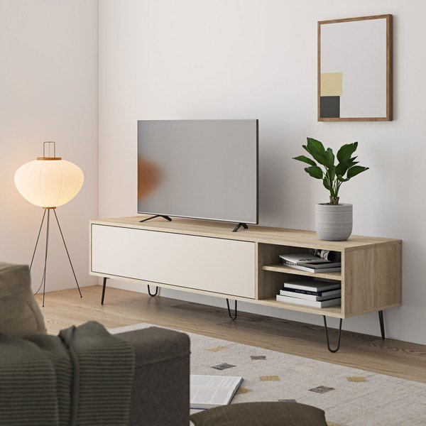 Kremowa szafka pod TV w dekorze dębu 165x44 cm Aero − TemaHome -image-4