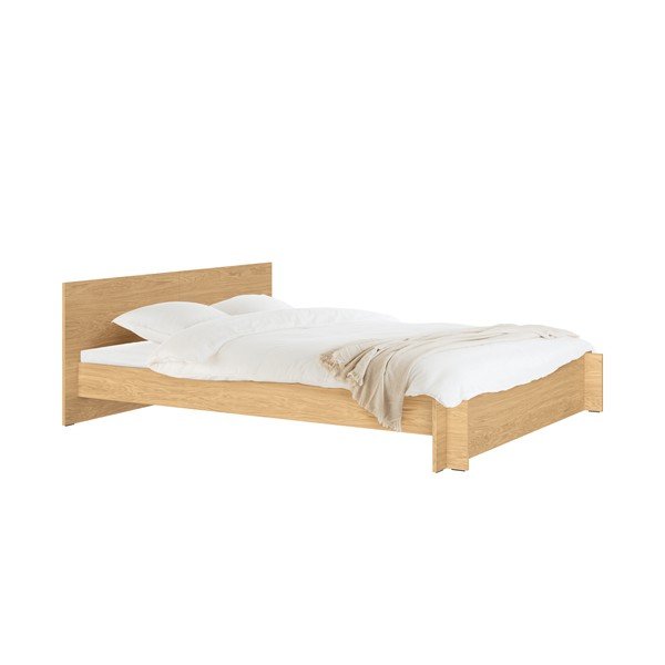 Łóżko dwuosobowe z płyty wiórowej/ze sklejki w dekorze dębu ze stelażem 180x200 cm w naturalnym kolorze Valt – noo.ma