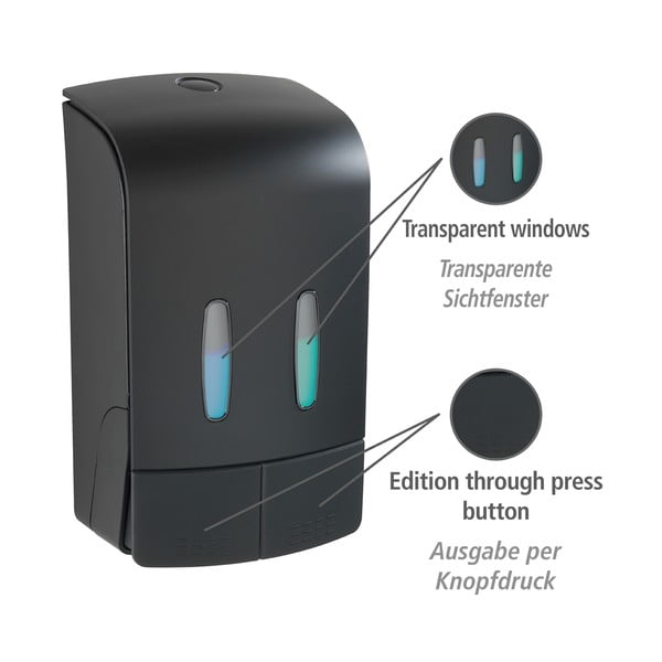 Czarny ścienny plastikowy dozownik do mydła 0.96 l Tartas – Wenko-image-3