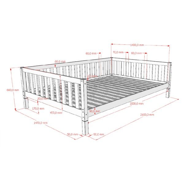 Łóżko dziecięce z litego drewna sosnowego ze stelażem 140x200 cm w naturalnym kolorze Dallas – Vipack-image-4