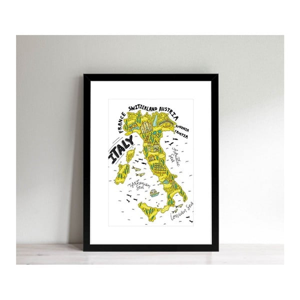 Obrazek w czarnej ramie Homemania Maps Italy Pictures, 32x42 cm