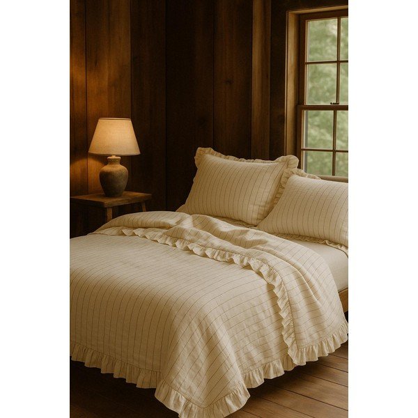 Beżowa pościel dwuosobowa z bawełny renforcé 240x220 cm Amalia Striped – Mila Home Luxury