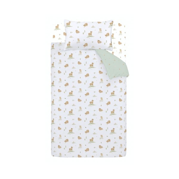 Biało-zielona bawełniana pościel dziecięca jednoosobowa 135x200 cm Mini Moo Cow – Bianca