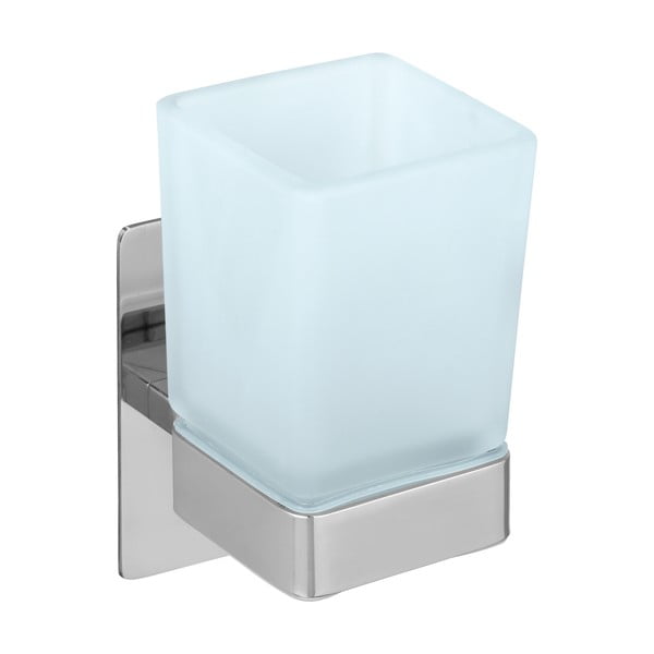 Samoprzylepny szklany kubek na szczoteczki do zębów w kolorze srebra z połyskiem Genova – Wenko-image-2