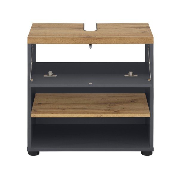 Antracytowa szafka pod umywalkę w dekorze dębu 60x57 cm Thessa – Støraa-image-2