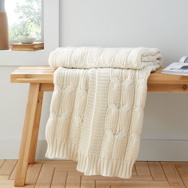 Białobeżowy koc dzianinowy 130x170 cm Chunky Marl Knit – Catherine Lansfield