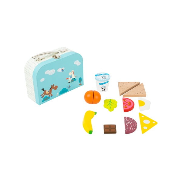 Drewniany zestaw walizki dziecięcej i zabawkowych przekąsek Legler Snack