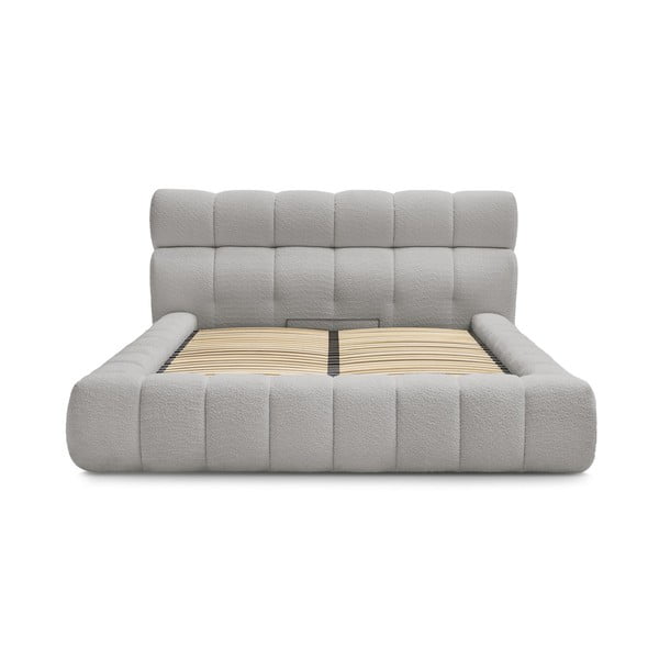 Jasnoszare tapicerowane łóżko dwuosobowe ze schowkiem i stelażem 180x200 cm Mont Blanc – Bobochic Paris-image-2