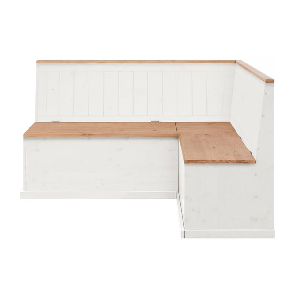 Biała regulowana ławka narożna z drewna sosnowego ze schowkiem Støraa Silas