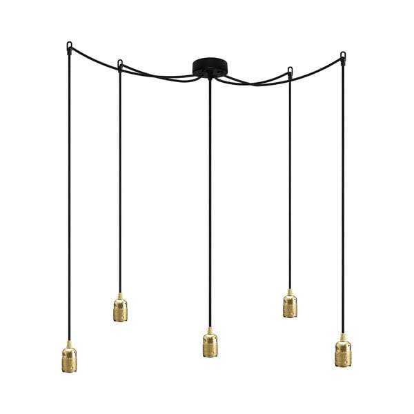 Lampa wisząca z 5 czarnymi kablami i oprawą żarówki w kolorze złota Bulb Attack Uno