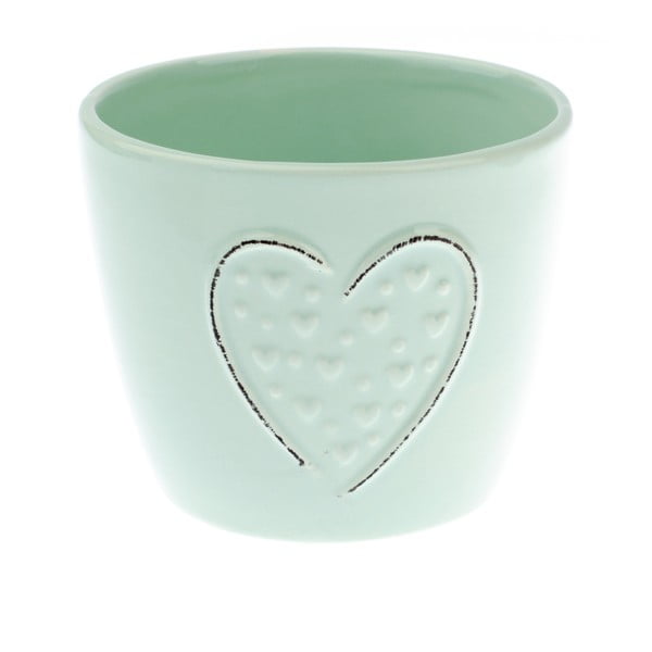 Jasnozielona doniczka ceramiczna Dakls Hearts Dots, wys. 10 cm