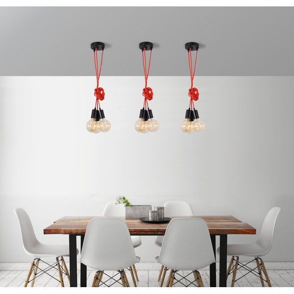 Czerwona lampa wisząca z 3 żarówkami Filament Style Spider-image-1