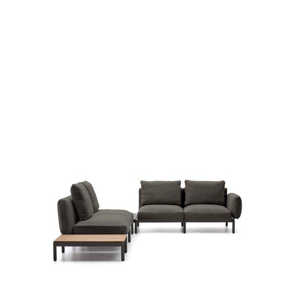 Ciemnoszara tapicerowana sofa ogrodowa (w kształcie litery L) Sorells – Kave Home-image-4