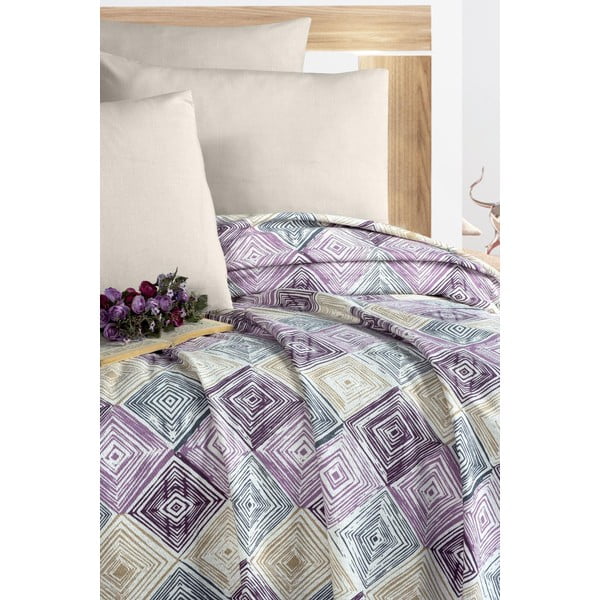 Fioletowo-kremowa bawełniana narzuta 200x230 cm Pique – Mila Home-image-1