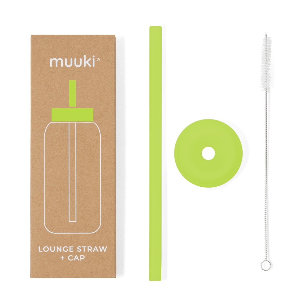 Silikonowa słomka z wieczkiem i szczoteczką w komplecie Electric Lime – Muuki