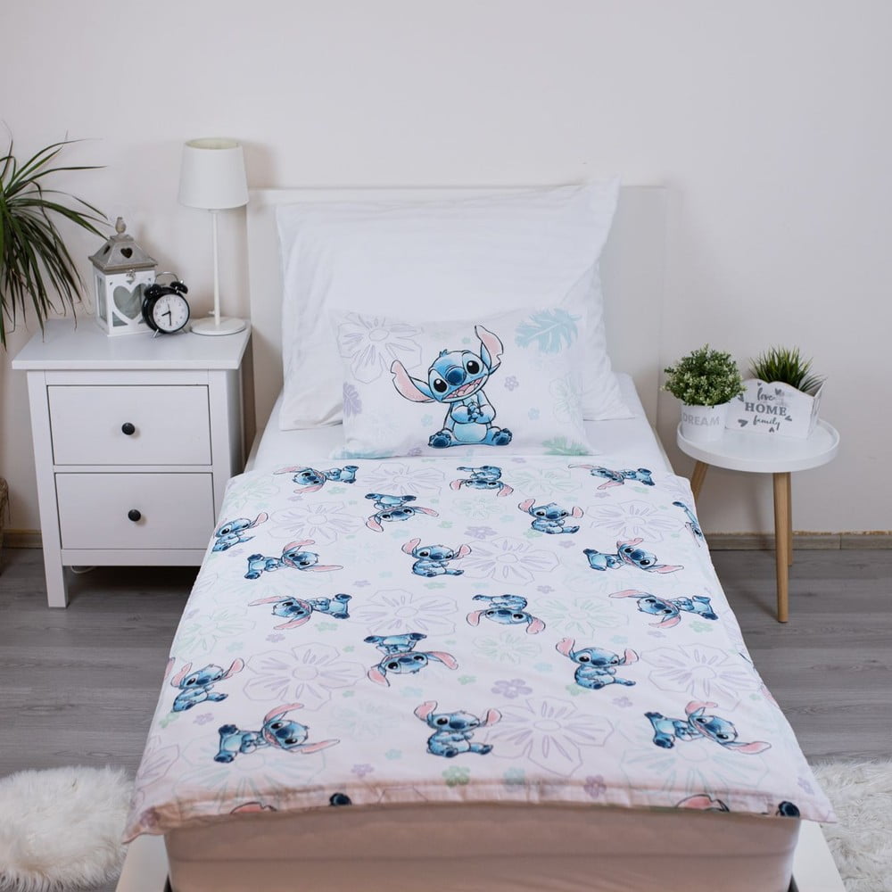 Biała bawełniana pościel dziecięca do łóżeczka 100x135 cm Lilo and Stitch "Ohana White" – Jerry Fabrics (zdjęcie 3)