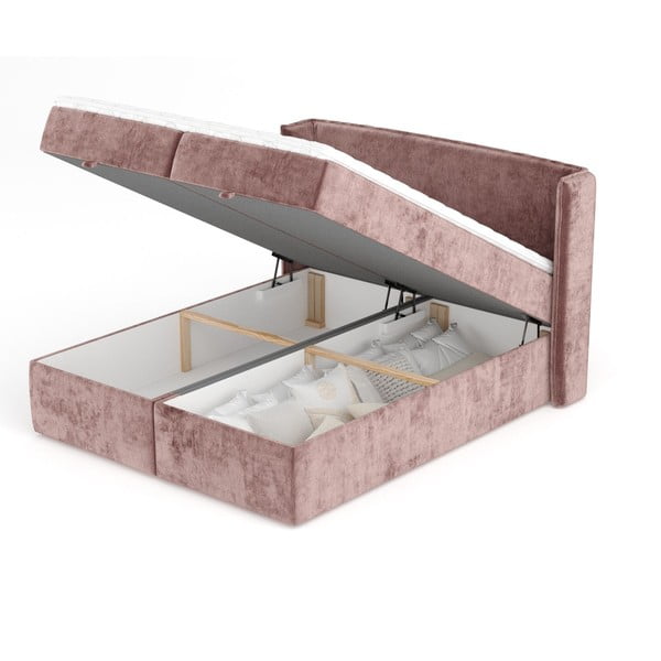 Różowe łóżko boxspring ze schowkiem 180x200 cm Passion – Maison de Rêve-image-3