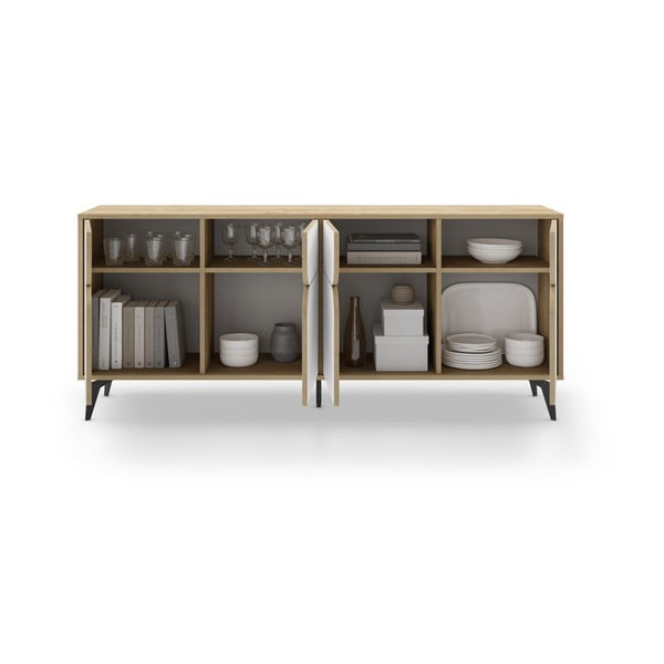 Biała niska komoda w dekorze dębu 185x79 cm Nola – Marckeric-image-3