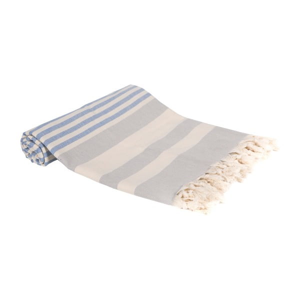 Jasnoniebieski ręcznik kąpielowy tkany ręcznie Ivy's Hazac, 100x180 cm