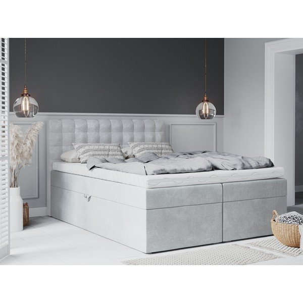 Jasnoszare łóżko boxspring ze schowkiem 160x200 cm Jade – Mazzini Beds-image-4
