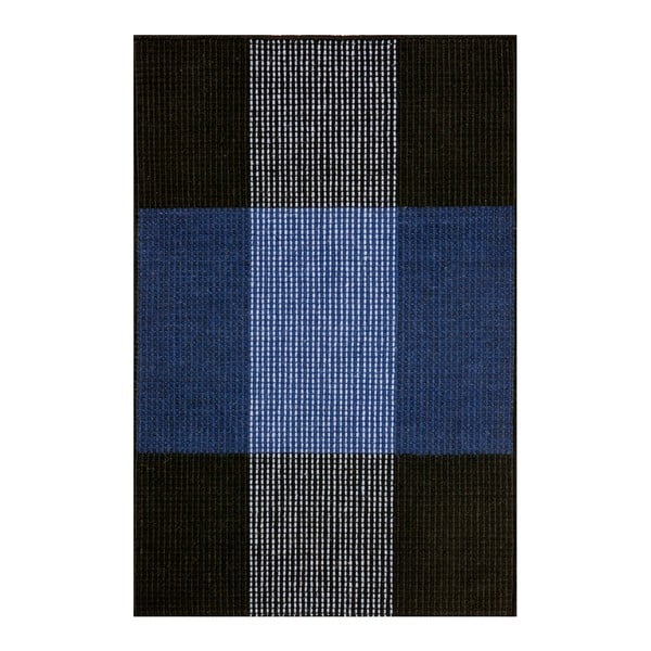 Niebiesko-czarny dywan wełniany ręcznie tkany Linie Design Bologna, 90x160 cm