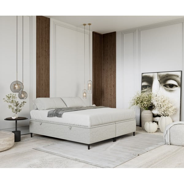 Jasnoszare tapicerowane łóżko dwuosobowe ze schowkiem 160x200 cm Tate – Maison de Rêve-image-1