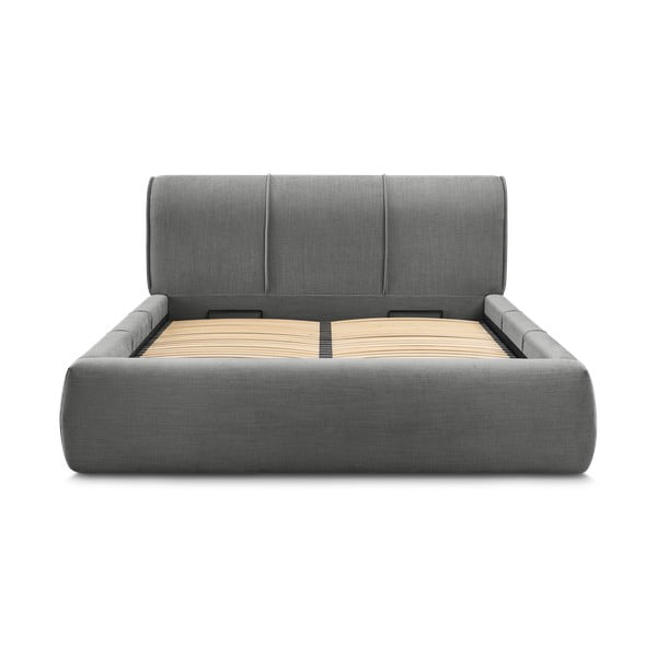 Szare tapicerowane łóżko dwuosobowe ze schowkiem i stelażem 180x200 cm Vernon – Bobochic Paris-image-3