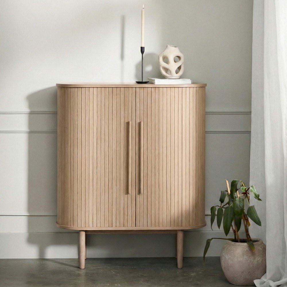 Szafka w dekorze dębu z drzwiami przesuwnymi w jasnym naturalnym kolorze 100x118x40 cm Meta – Unique Furniture (zdjęcie 3)
