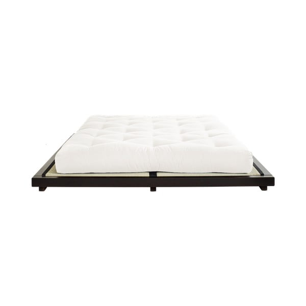Łóżko dwuosobowe z drewna sosnowego z materacem Karup Design Dock Comfort Mat Black/Natural, 180x200 cm