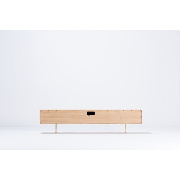 Biało-naturalna szafka pod TV z litego drewna dębowego 200x48 cm Fina – Gazzda-image-3