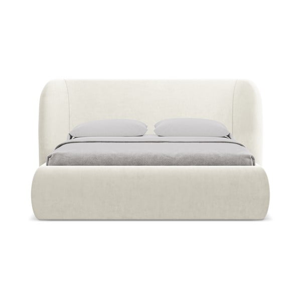 Kremowe tapicerowane łóżko dwuosobowe ze schowkiem i stelażem 180x200 cm Hauke – Makamii-image-3
