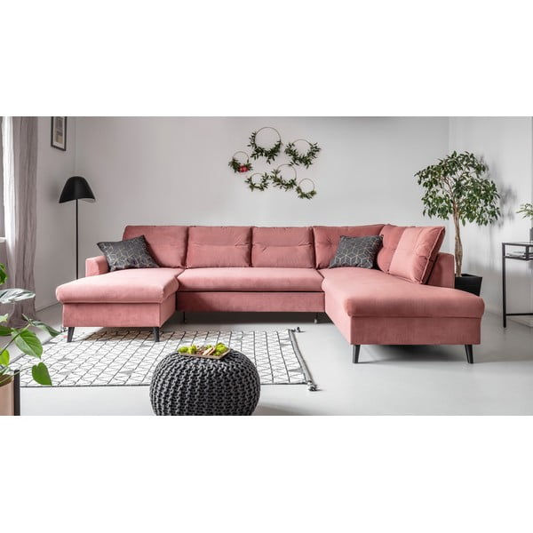 Różowa aksamitna rozkładana sofa w kształcie litery "U" Miuform Stylish Stan, prawostronna-image-1