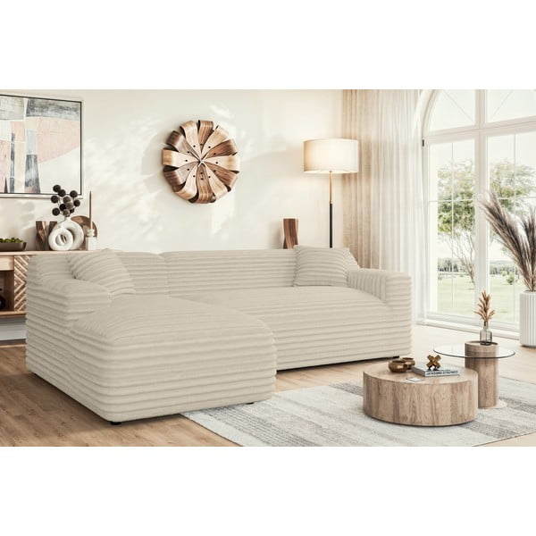 Beżowy sztruksowy narożnik (lewostronny/z szezlongiem) Martin – Ropez-image-1