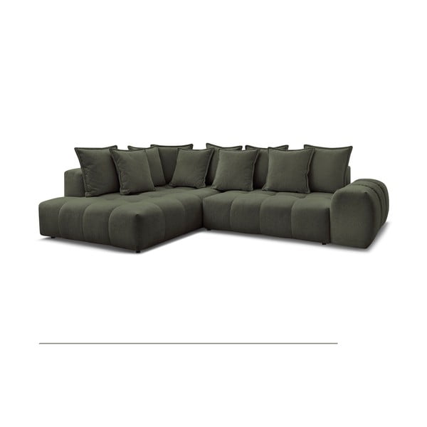 Zielony rozkładany/ze schowkiem narożnik z tkaniny szenilowej (lewostronny/w kształcie litery L) Everest – Bobochic Paris-image-3