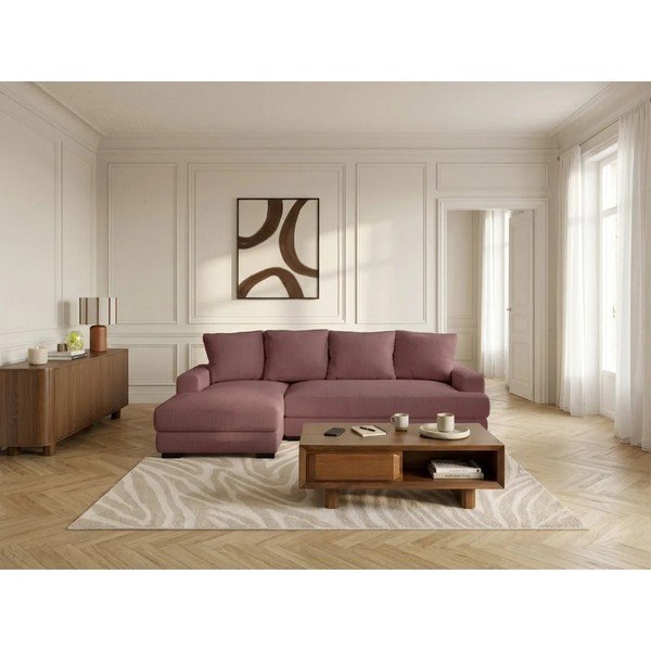 Różowy sztruksowy rozkładany/ze schowkiem narożnik (lewostronny/z szezlongiem) Campi – Bobochic Paris-image-1