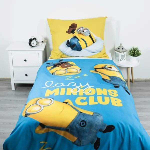 Żółta/niebieska bawełniana pościel dziecięca jednoosobowa 140x200 cm Mimoni Lazy Club – Jerry Fabrics-image-1