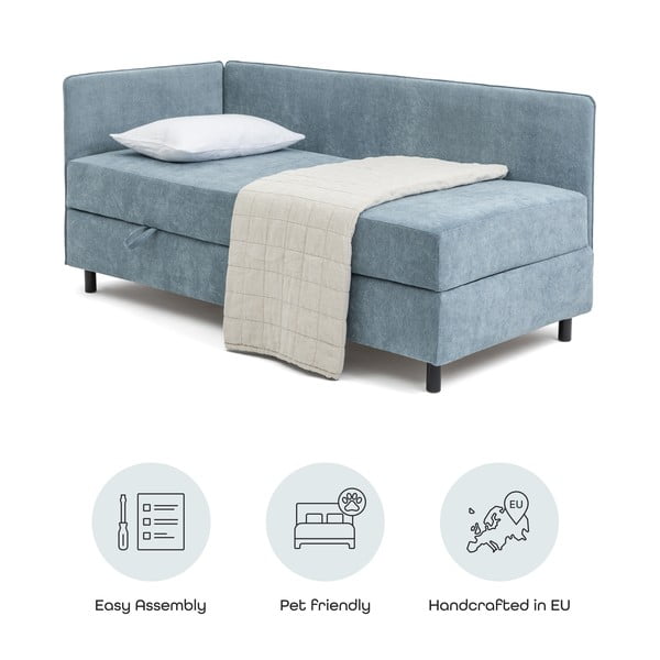 Niebieskie tapicerowane łóżko jednoosobowe ze schowkiem i materacem 90x200 cm Avela – Bonami Selection-image-4