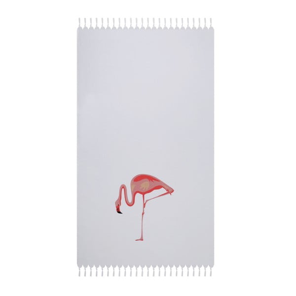 Biały ręcznik plażowy z bawełny Beach Flamingo, 170x90 cm
