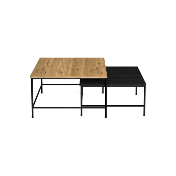 Czarne stoliki z blatem w dekorze dębu zestaw 2 szt. 80x80 cm Fiorenza – Marckeric-image-2
