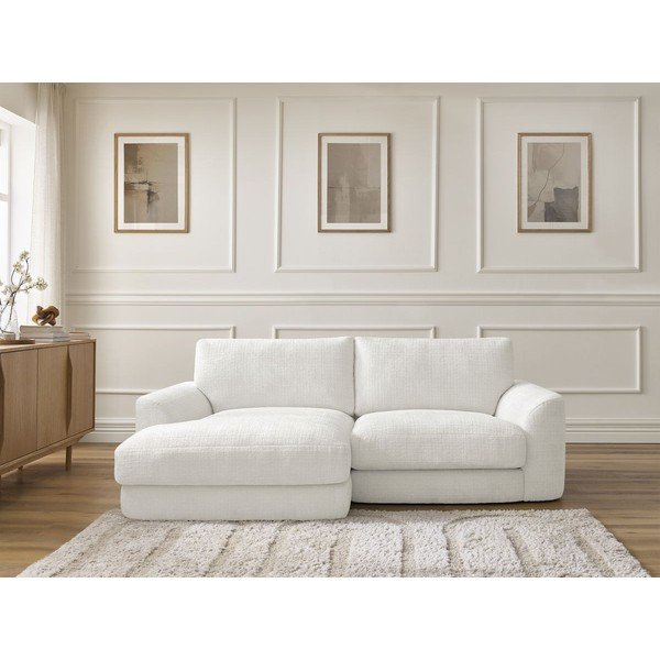 Biały narożnik z tkaniny szenilowej (lewostronny/z szezlongiem) Leonore – Bobochic Paris-image-1