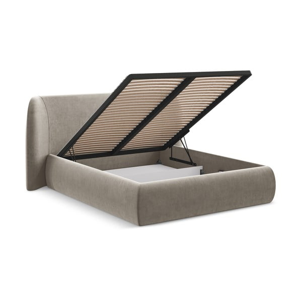 Szarobrązowe tapicerowane łóżko dwuosobowe ze schowkiem i stelażem 160x200 cm Hauke – Makamii-image-2