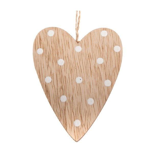 Zestaw 5 drewnianych wiszących ozdób w kształcie serca w kropki Dakls, wys. 9 cm