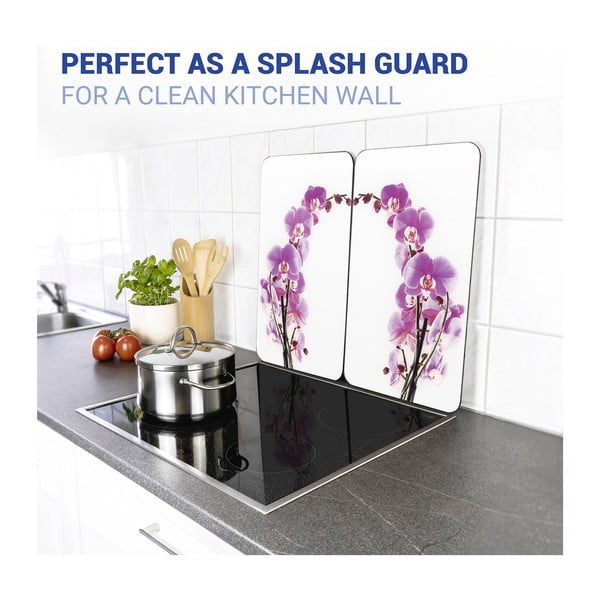 Zestaw 2 szklanych płyt ochronnych na kuchenkę Wenko Orchid, 52x30 cm-image-2