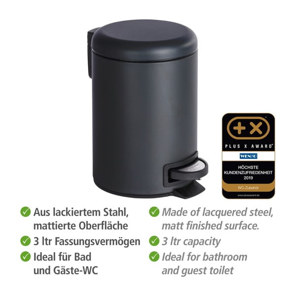 Czarny kosz na śmieci Wenko Leman, 3 l-image-3