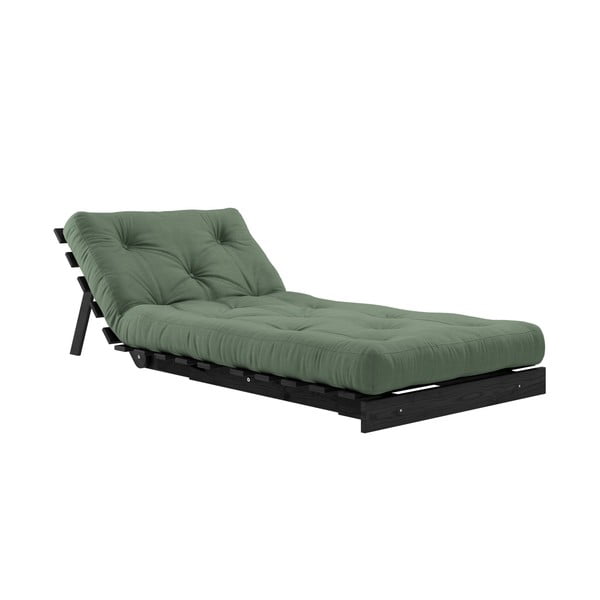 Fotel rozkładany z zielonym obiciem Karup Design Roots Black/Olive Green-image-4