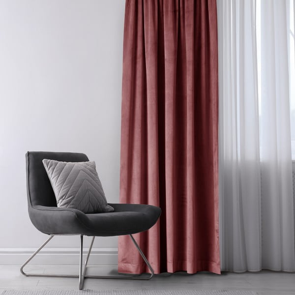 Różowa aksamitna zasłona częściowo zaciemniająca (dimout) 140x270 cm Eyelets – Restilo-image-1