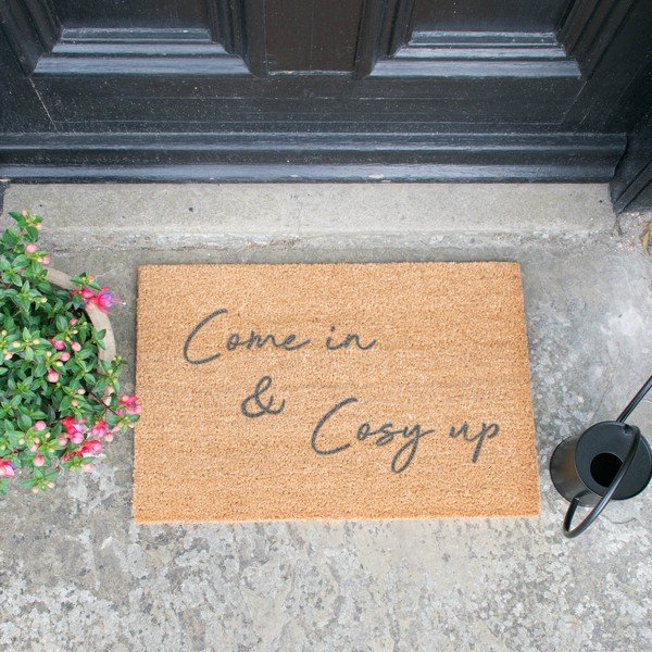 Szara wycieraczka z naturalnego włókna kokosowego Artsy Doormats Come In & Cosy Up, 40x60 cm-image-1
