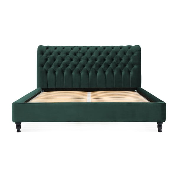 Butelkowozielone zelená łóżko z drewna bukowego z czarnymi nogami Vivonita Allon, 160x200 cm